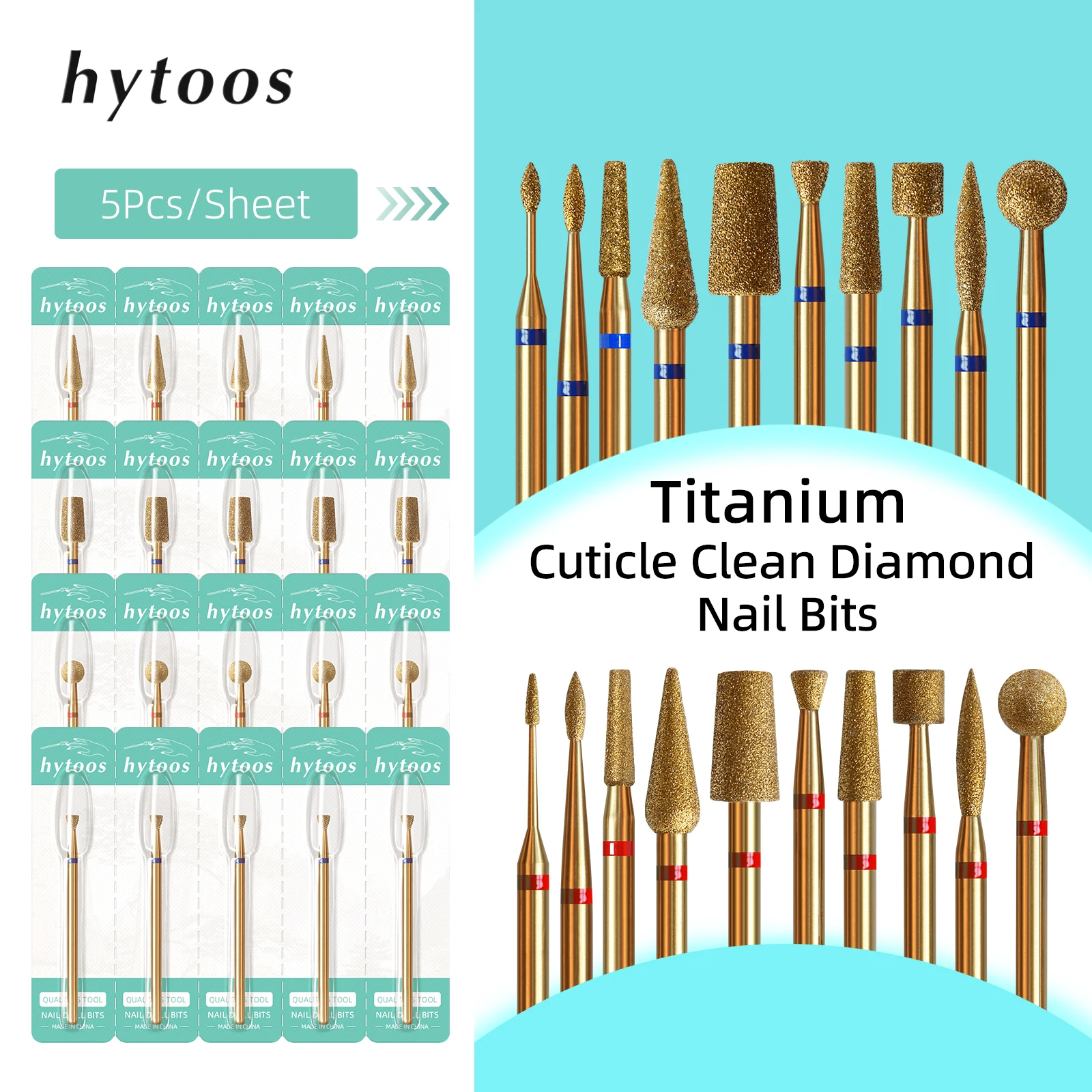 Nail File Titanium - HYTOOS 5Pcs/Set Titanium Nail Drill Bits